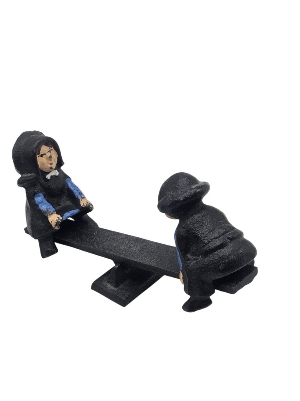 Miniature Amish Boy Girl Teeter Totter Vintage Folk Art Style Seesaw Cast Iron